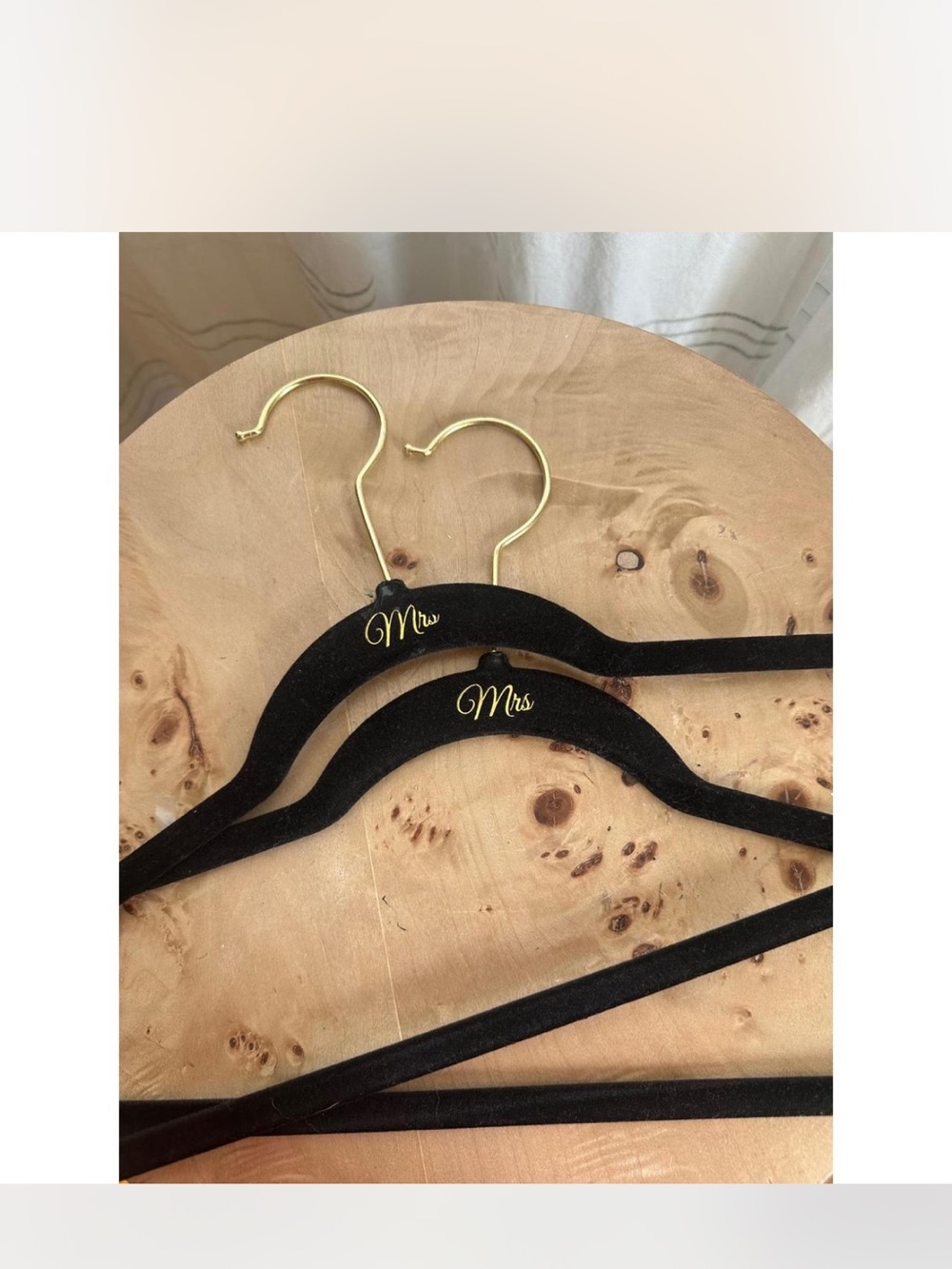 Mrs Black Velvet Wedding Hangers with Gold Hook 2
